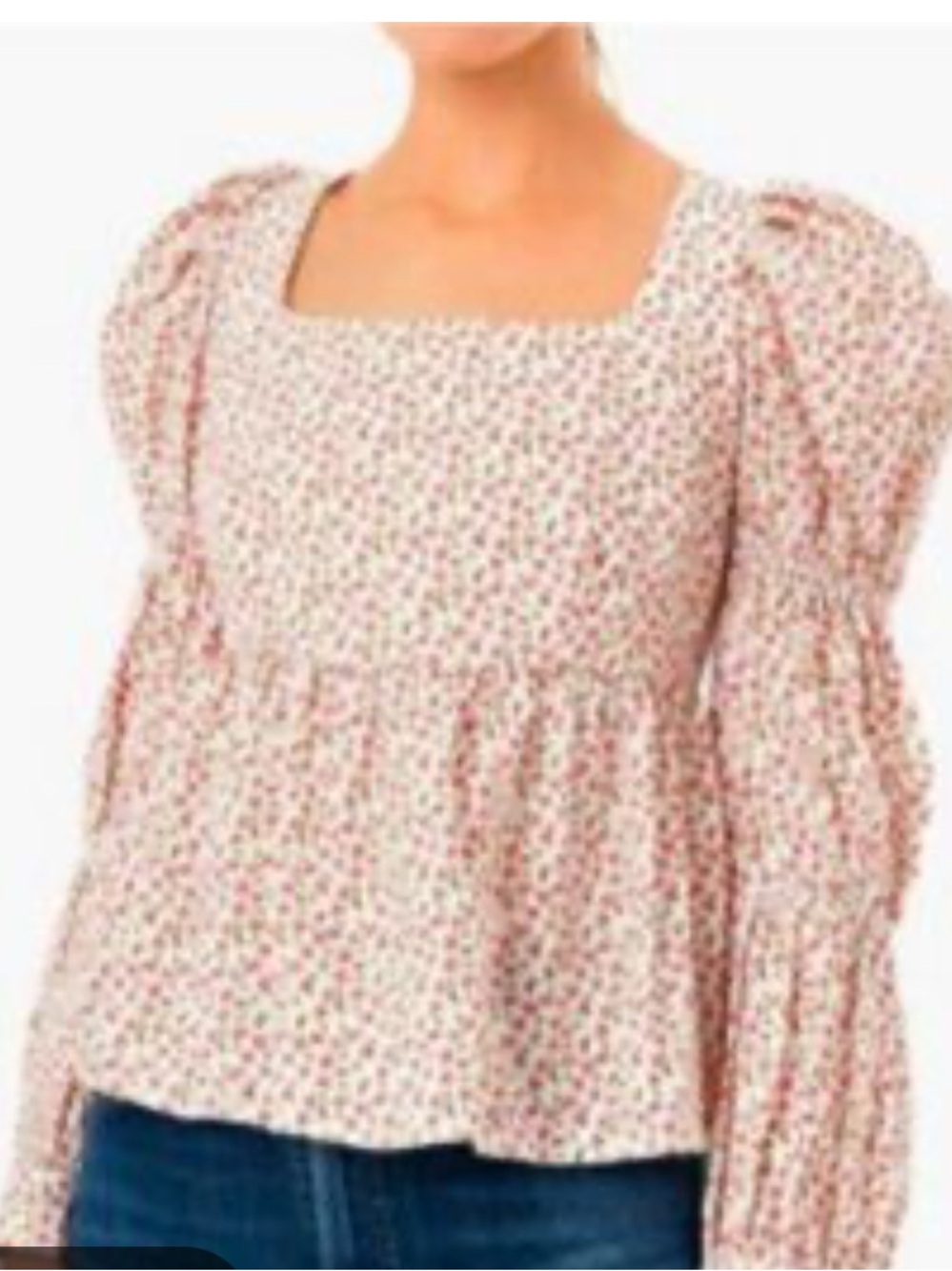 Hyacinth House ditzy Floral peplum Puff-Sleeve prairie romantic Blouse M